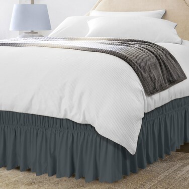 Utopia Bedding Queen Elastic Bed Ruffle - Easy Wrap Around Ruffle - Microfiber Bed Skirt with Adjustable Elastic Belt 16 Inch Tailored Drop - Hotel Quality Bedskirt, Fade Resistant (Queen, Grey)