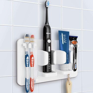 Mspan Toothbrush Razor Holder for Shower: Wall Mounted Tooth Brush Organizer - Self Adhesive Hanging Mount for Bathroom Toothpaste Shaver Loofah &amp; Electric Toothbrush