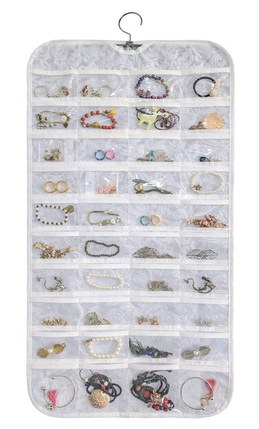 Hanging Jewelry Organizer,Accessories Organizer,80 Pocket Organizer for Holding Jewelries (White-Embossed)