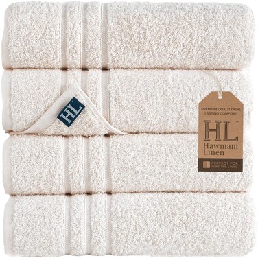 Hawmam Linen Sea Salt Cream Bath Towels 4 Pack Soft and Absorbent, Premium Quality Perfect for Daily Use 100% Cotton Towel 600 GSM