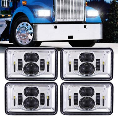 Z-OFFROAD 4pcs 60W Rectangular 4x6 LED Headlights DOT Approved H4656 H4651 H4652 H4666 H6545 Headlight Replacement for Freightliner Peterbilt KW Oldsmobile Cutlass Trucks - Chrome