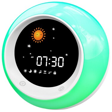 I.CODE Sun &amp; Moon Rise Kids Alarm Clock, Children's Sleep Trainer ,Sleep Sound Machine, Wake Up Light &amp; Night Light ,Teach Kids Day &amp; Night