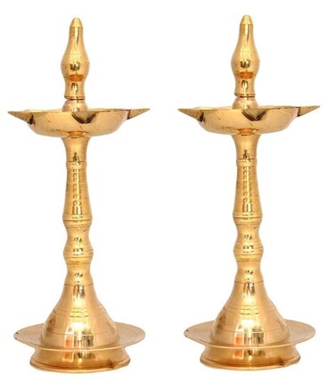 NOBILITY Brass Oil Lamp Diya 10 Inch Kerala Traditional Samai Deepak Lamp Kutthu vilakku Panchmahal Deepam for Pooja Mandir Diwali Indian Gift Items Puja Set Pack of 2