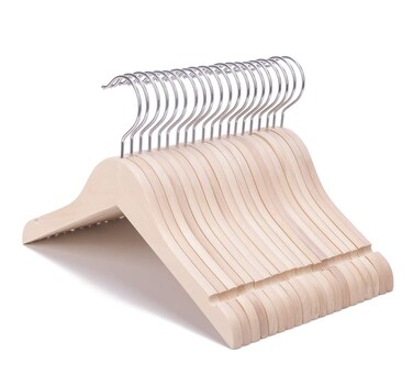Nature Smile 20 Pack Unfinished/Natural Kids Baby Children Toddler Wooden Shirt Dress Coat Hangers with No Painting - 360&deg;Stronger Anti-Rust Chrome Swivel Hook - Extra Smoothly Cut Notches