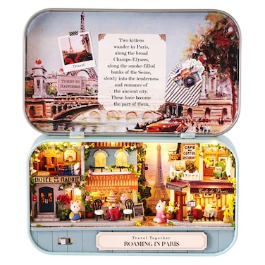 Spilay Dollhouse Miniature with Furniture,DIY Dollhouse Kit Mini Iron Box Theater,1:24 Scale Creative Room Toys Best Birthday Gift for Adults and Teenagers Lover (Roaming in Paris) Q12