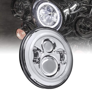 TRUE MODS 7" LED Headlight Replacement for Harley Davidson Road King Glide Street Glide Electra Glide Head Light Bulb Lamp [Chrome-Finish] [HALO DRL] [4500 Lumen] [H4 Converter Plug] [Built-In CANBus]