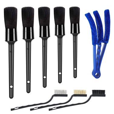 9pcs Auto Car Detailing Brush Set Car Interior Cleaning Kit includes 5 Soft Premium Detail Brush, 3 Wire Brush &amp; 1 Vent Cleaning Brush for Cleaning Interior, Dashboard, Engines, Leather, Wheel