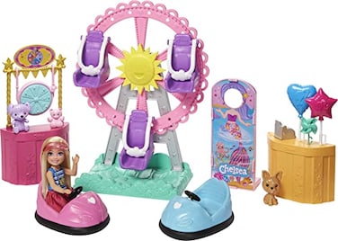 Barbie Club Chelsea Carnival Playset with Blonde Small Doll, Pet &amp; Accessories, Spinning Ferris Wheel, Bumper Cars &amp; More