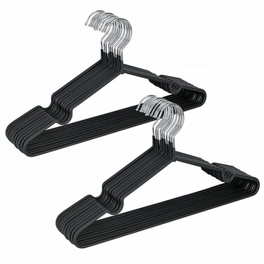 Amber Home 20 Pack 16" Non-Slip Rubber Coated Metal Suit Coat Hangers, Heavy Duty Clothes Hanger with Chrome and Black Friction, Metal Shirt Jacket Hanger with Round Notches for Dress