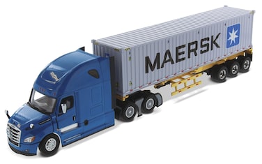 Diecast Masters 1:50 Freightliner Cascadia SBFA Tandem with 72" Sleeper and 40' Skeletal Trailer and Dry Sea Container