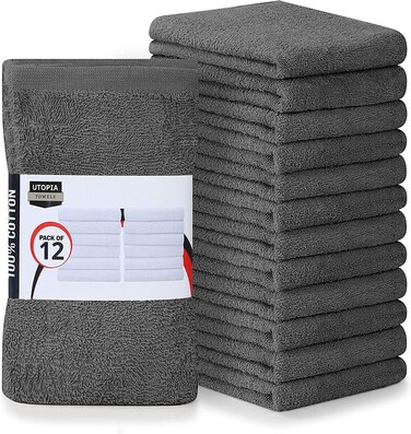 Utopia Towels Kitchen Bar Mops, Pack of 12, 16 by 19 Inches, 100% Cotton Super Absorbent Grey Towels, Multi-Purpose Cleaning Towels for Home and Kitchen Bars