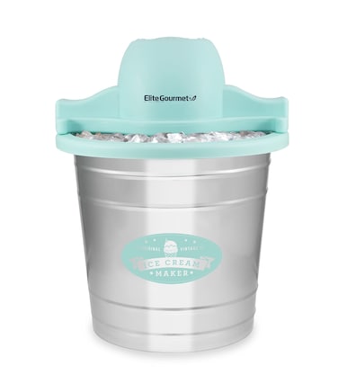 Elite Gourmet EIM-308L 4 Qt. Electric Motorized Maker Ice &amp; Rock Salt, 4Qt. Freezing Canister, Creamy Ice Cream, Gelato, Frozen Yogurt, or Sorbet, Recipe Booklet, 4 Quart, Mint