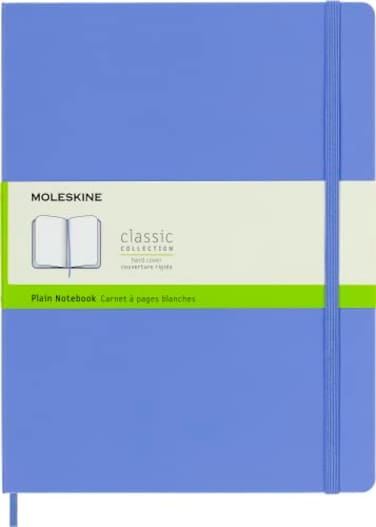 Moleskine Classic Notebook, Hard Cover, XL (7.5" x 9.5") Plain/Blank, Hydrangea Blue, 192 Pages