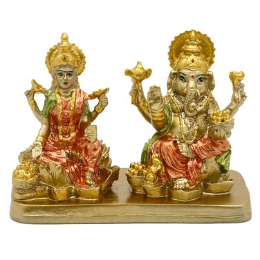 Hindu Lord Ganesha Lakshmi Statue &ndash; 3.7&ldquo;H Indian God Laxmi Ganesh Murti Item Home Temple Puja Pooja Idol Diwali Gift India Home Office Mandir Altar Item