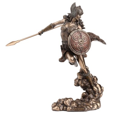 Veronese Design 9 1/4 Inch Norse Goddess Valkyrie Wielding Spear and Shield Cold Cast Resin Bronze Finish Statue Sculpture