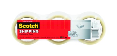 Scotch Lightweight Shipping Packaging Tape, 1.88 Inches x 54.6 Yards, 3 Rolls (3350-3)