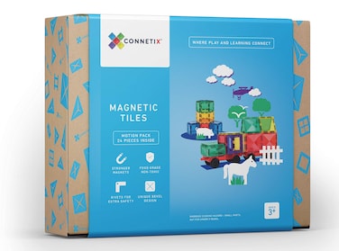 Connetix Tiles 24 Piece Motion Pack, 2 Magnetic Car Bases with Real Rubber Wheels, 22 Magnetic Tiles, Magnetic Blocks for Kids, Spark STEAM Learning Through Play, Idea Booklet Included