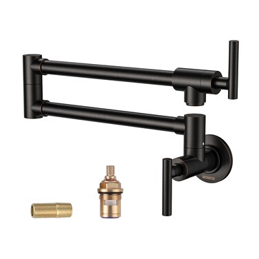 WOWOW Pot Filler Faucet Oil-Rubbed Bronze Commercial Wall Mount Stove Faucet, Brass Pot Filler Folding Faucet Over Stove, Kitchen Pot Faucet with Double Joint Swing Arms