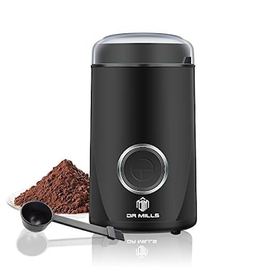 DR MILLS DM-7441 Coffee Grinder Electric, Coffee Bean and Dried Spice Grinder, One Touch Operation, Blade and cup made with SUS304 stainless steel (Black)