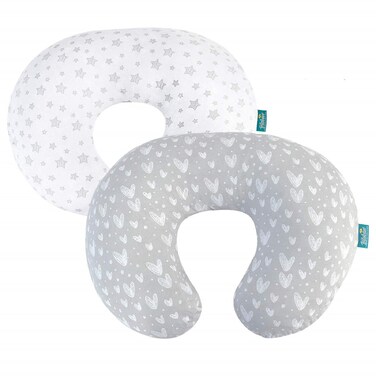 Nursing Pillow Cover 2 Pack Compatible with Boppy Pillow, 100% Jersey Cotton with Large Zipper Super Soft &amp; Breathable &amp; Skin Friendly for Moms/Kids, Grey &amp; White