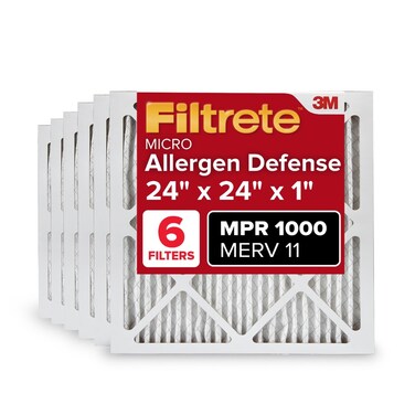 Filtrete 24x24x1 AC Furnace Air Filter, MERV 11, MPR 1000, Micro Allergen Defense, 3-Month Pleated 1-Inch Electrostatic Air Cleaning Filter, 6 Pack (Actual Size 23.81x23.81x0.81 in)