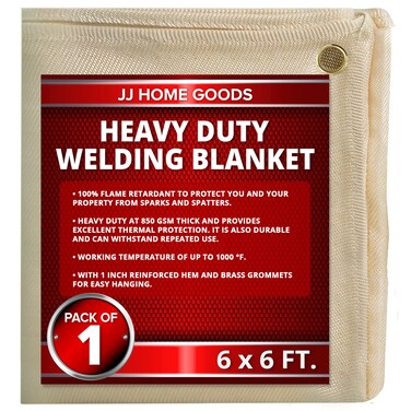 JJ CARE Welding Blanket - 1 Pack 6ft x 6ft Welding Mat - 850GSM Fiberglass Welding Blanket with Brass Grommets, Welders Blanket for Grill, Smoker Welding Blanket Heavy Duty, Welding Tarp &amp; Shield