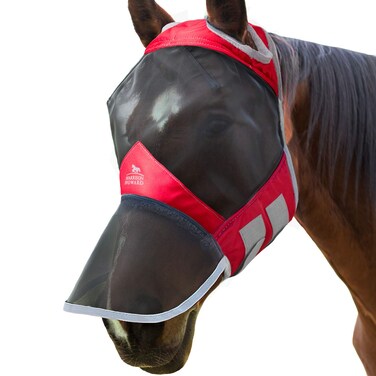 Harrison Howard CareMaster Pro Luminous Horse Fly Mask Large Eye Space Full Face Standard with Nose No Ears Ruby Full Size