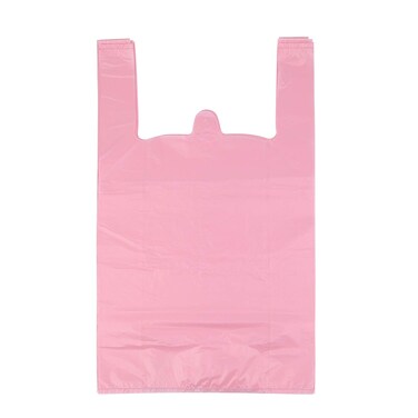 LazyMe T Shirt Bags, Bolsas De Plastico Para Negocio,12x20 Inches Plastic Shopping Bags with Handles for Grocery, Business, Restaurant Use (Pink 100pcs)