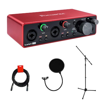 Focusrite Scarlett 2i2 USB Audio Interface (3rd Gen) with Mic Stand, Pop Filter &amp; XLR-XLR Cable Bundle