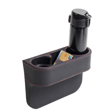 Car Cup Holder Expander with PU Leather Cover, Multifunction Car Seat Pocket Glove Phone Mount Organizer,Car Back Seat Storage for Drink Mug Bottle CellPhones Coasters Cards (Black)