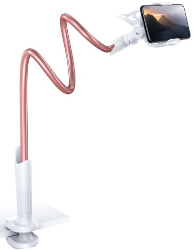Lamicall Phone Holder Bed Gooseneck Mount - Cell Phone Clamp Clip for Desk, Flexible Lazy Long Arm Headboard Bedside, Overhead Mount Stand, for 4-7" Phone, iPhone 15 Pro Max, 14 Plus, 13, Rose Gold