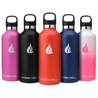 HYDRO CELL Stainless Steel Water Bottle with Straw &amp; 2 Standard Mouth Lids (32oz 24oz 20oz 16oz) Keeps Liquids Hot or Cold w/Double Wall Vacuum Insulated Leak Proof Sport Design (Red 32oz)