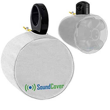 White Waterproof 600D Marine Wake Tower Speaker Covers &ndash; Large (H 14" x W 14" x D 12.8") &ndash; Stylish and Durable Covers for Wakeboard and ATV Speakers