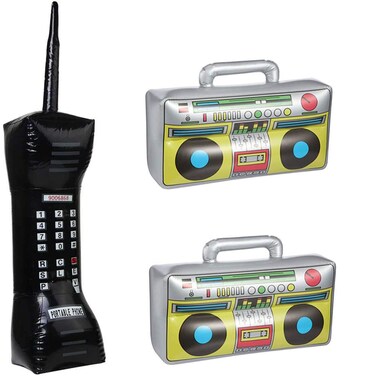 Minelife 3 Pack Inflatable Mobile Phone and Blow Up Radio Boombox, Inflatable Boom Box Fake Inflatable Phone 80s 90s Party Decorations for Rappers Hip Hop B-Boys Costume Accessory Party Supplies