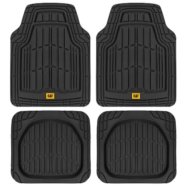 CAT&reg; ToughRide&trade; Heavy-Duty 4 Piece Black Floor Mats for Cars - Trim to Fit All-Weather Rubber Car Mats Full Set - Truck Mats &amp; Car Floor Mats - Interior Accessories for SUVs &amp; Car Rug Protection