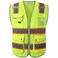 JKSafety 9 Pockets Hi-Vis Neon Yellow Color Zipper Front Safety Vest with Fluorescent Orange Extend Edge outlining the Reflective Tapes Meet ANSI/ISEA Class 2 Standard (901-Yellow, Large)