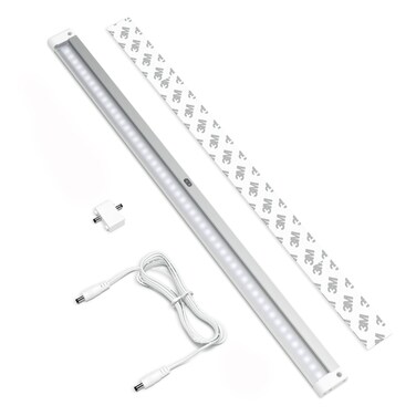 EShine Extra Long 20 inch LED Dimmable Under Cabinet Lighting Strip with Hand Wave Motion Sensor, White, with Accessories (No Power Supply Included), Cool White (6000K)