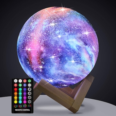 Moon Lamp, Kids Night Light Galaxy Lamp - 16 Colors Moon Light with Wood Stand Remote &amp; Touch Control USB Rechargeable Gift for Girls&amp;Boys Lover Birthday - 4.8 inch