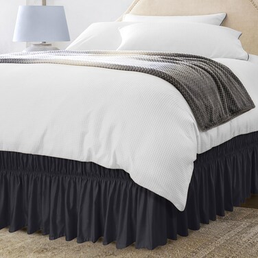 Utopia Bedding Full Elastic Bed Ruffle - Easy Wrap Around Ruffle - Microfiber Bed Skirt with Adjustable Elastic Belt 16 Inch Tailored Drop - Hotel Quality Bedskirt, Fade Resistant (Full, Black)