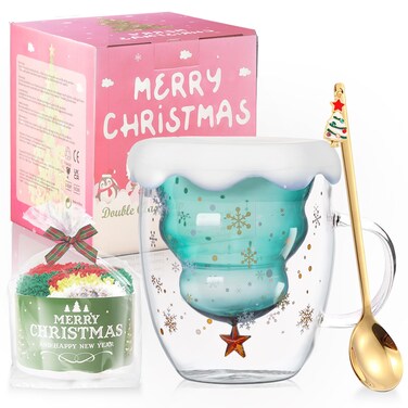 Cute Mugs Christmas Coffee Mug, Tea Cup, Milk Cup Glasses Double Wall Insulated Glasses Espresso Cup, Best Christmas for Women,Men,Kid, Office and Personal