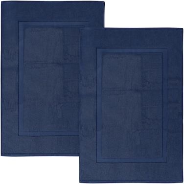 Utopia Towels Cotton Banded Rug, Bath Mats, Not a Bathroom Rug, 21 by 34 Inches, 100% Ring Spun Cotton, Highly Absorbent Shower Bathroom Floor Mat, Navy, 2 Pack
