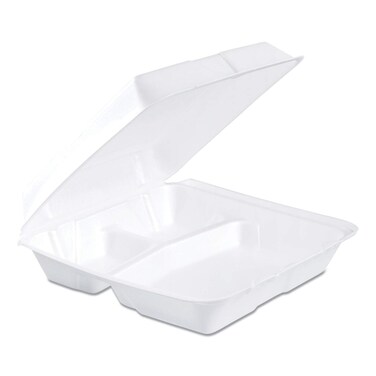 Dart 95HT3R 9.25 in. x 9.5 in. x 3 in. 3-Compartment Foam Hinged Lid Containers - White (200/Carton)
