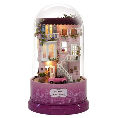 Spilay Dollhouse Miniature with Furniture,DIY Dollhouse Kit Mini Rotating and Music World Model with Glass Cover and Music Box,1:24 Scale Creative Room Gift Idea for Adult Friend Lover (B29)