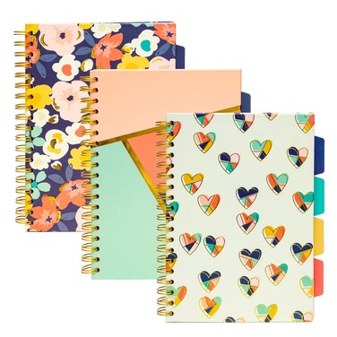 Pukka Pad, Carpe Diem 5-Subject Double Spiral Bound Notebook 3-Pack with Repositionable Dividers - 200 Pages of 80GSM Paper with Perforated Edges &ndash; Floral Love, B5 10 X 7in