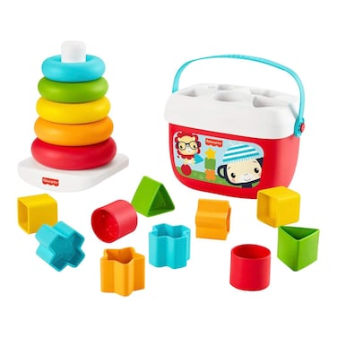 Fisher-Price Baby's First Blocks and Rock-a-Stack gift set, 2 plant-based toys for infants ages 6 months and older