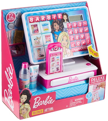 Barbie Deluxe Cash Register with Sounds, 12-Pieces, Kids Toys for Ages 3 Up by Just Play