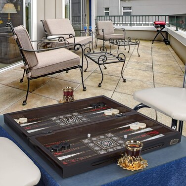 LaModaHome Star Decorated Turkish Backgammon Set, First Class Elite Vinyl Classical Design, Decorated with Motives, Board Game Tavla, Magnetic Closing Mechanism Adults Kids, Caf&eacute;