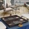 LaModaHome Star Decorated Turkish Backgammon Set, First Class Elite Vinyl Classical Design, Decorated with Motives, Board Game Tavla, Magnetic Closing Mechanism Adults Kids, Caf&eacute;