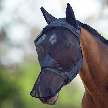 Harrison Howard CareMaster Horse Fly Mask Long Nose with Ears Full Face Black Medium Cob