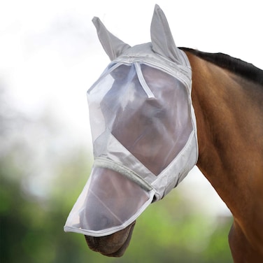 Harrison Howard CareMaster Horse Fly Mask Long Nose with Ears Full Face Moonlight Silver Large Full Size